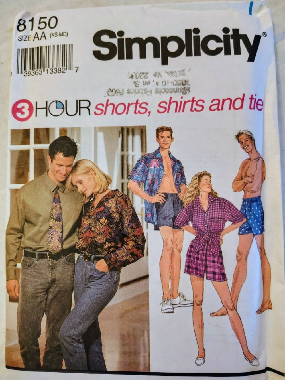 Simplicity pattern 8150 Unisex Shorts Shirts Tie AA(xs-med) 1996
